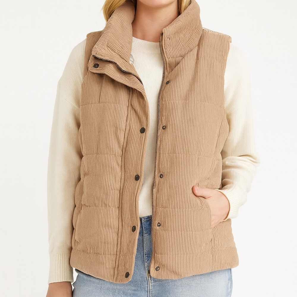 Staccato Corduroy Puffer Vest Taupe Button and Zip Large